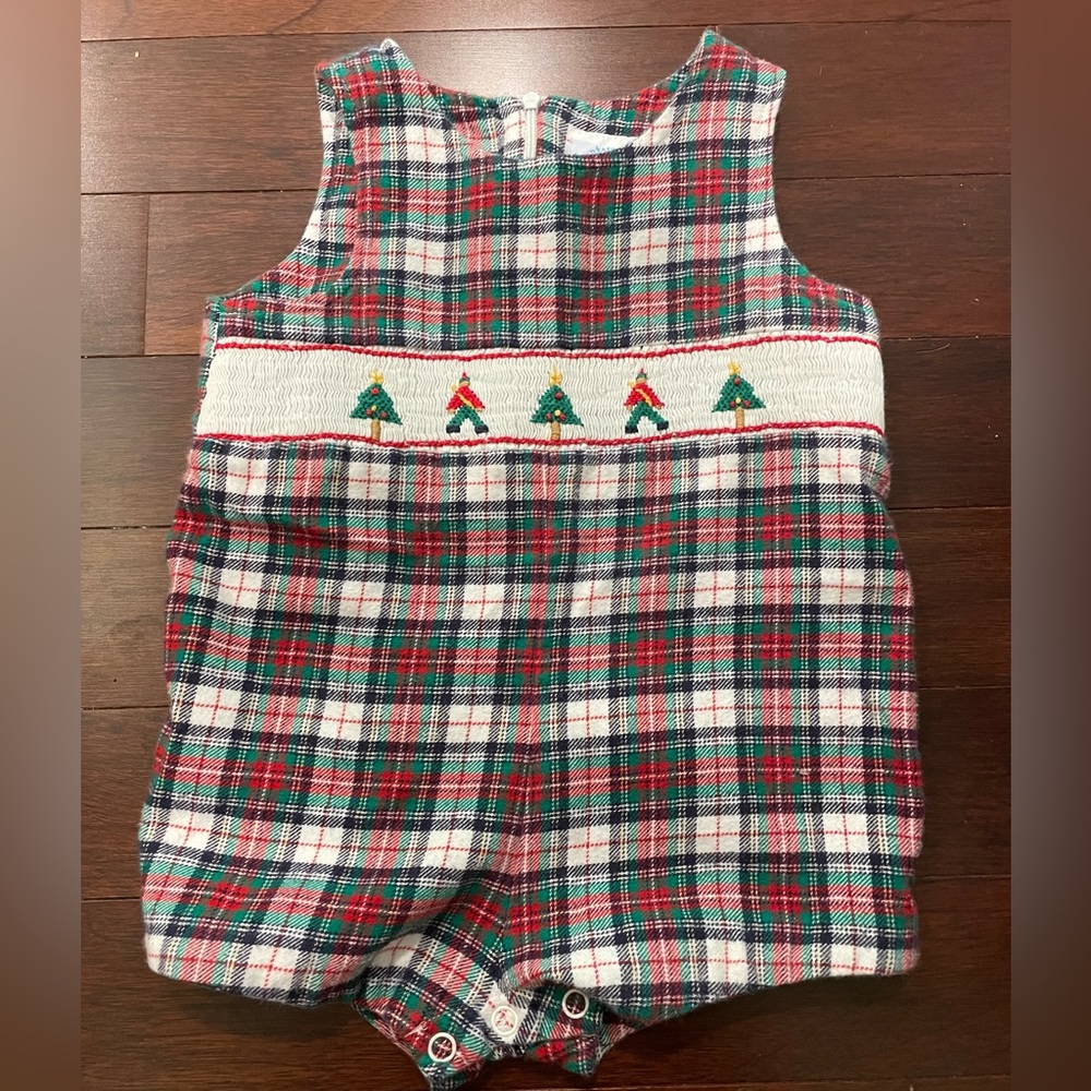 18 mo smocked Christmas flannel shortall